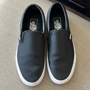 Womens Black Leather Slip On Vans